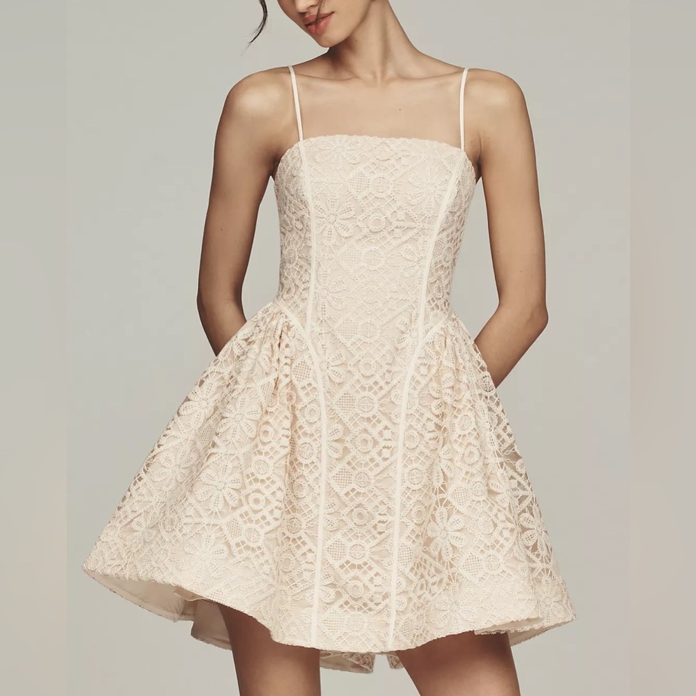 By Anthropologie Lace Basque-Waist Mini Dress NWT,  size 8